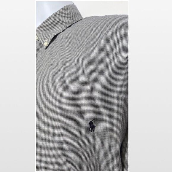 Ralph Lauren Shirt Mens 2XLT Long Sleeve Blue White Plaid Houndstooth Button - Picture 4 of 15